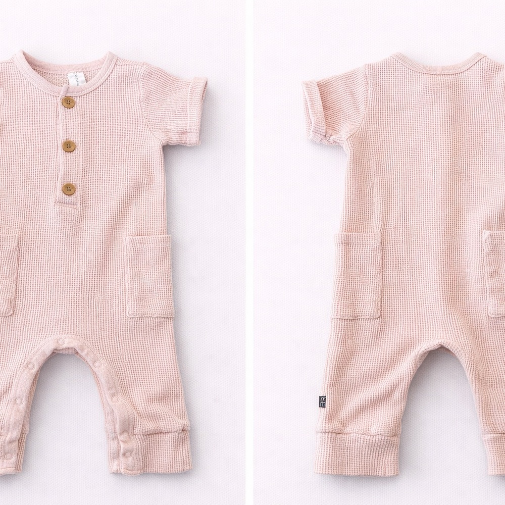 Modern Moments by Gerber Pink Waffle Knit Baby Romper – 12M